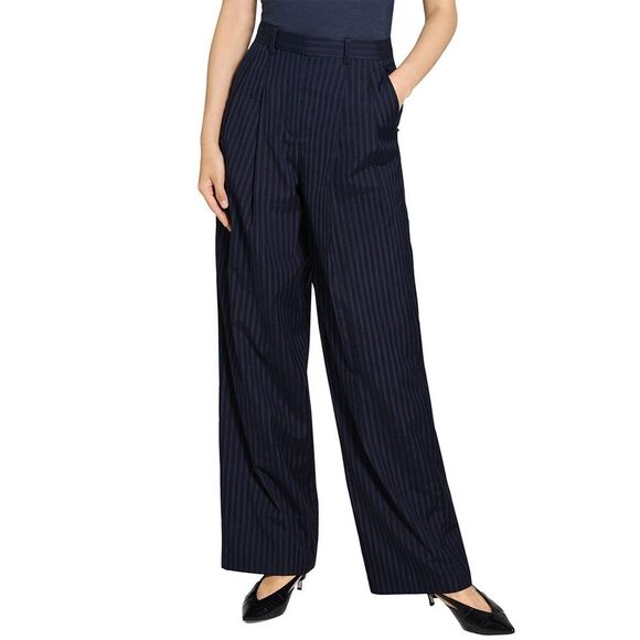 Theory WomensDouble-Pleat Linen-Blend Pant, Blue